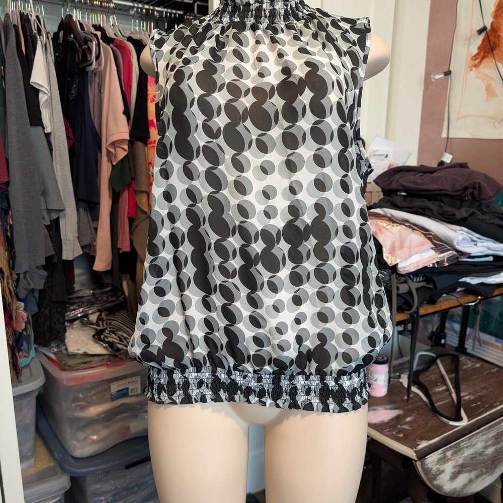 SereNade Black and White‎ Polka Dot Tank Top Size Large